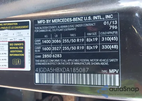 2013 Mercedes-Benz Ml 350 4Matic из США, поврежденный, VIN 4JGDA5HBXDA185087